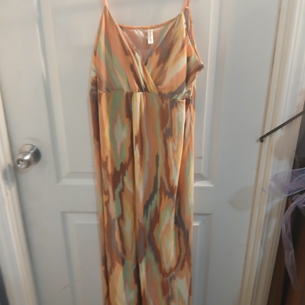 Ambrielle Watercolor Stripe Maxi Dress in Coral and Mint